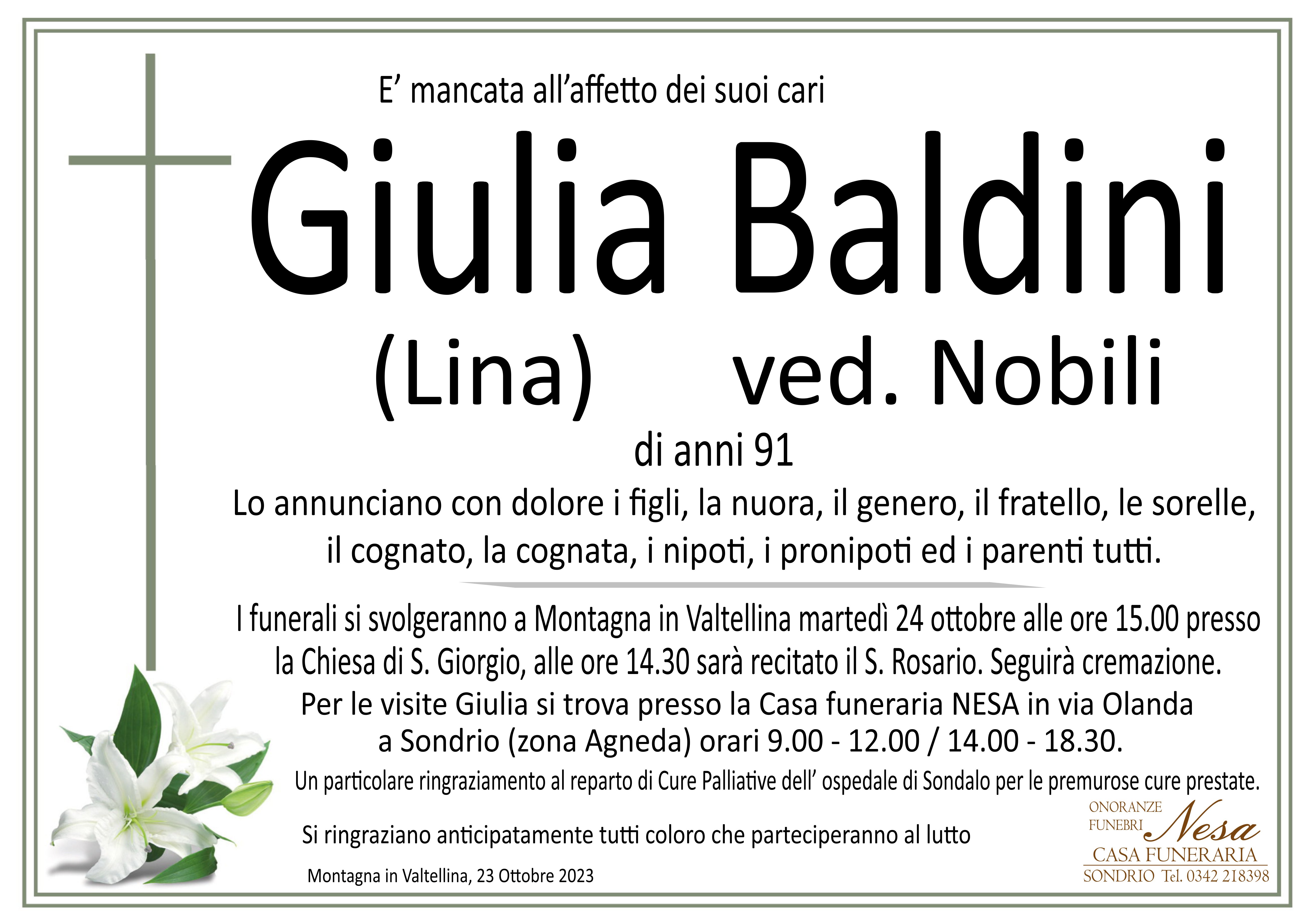 Necrologio Giulia Baldini ved. Nobili